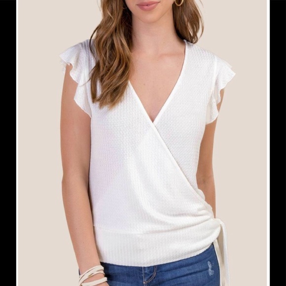 Francesca’s Ivory Wrap Top - Picture 1 of 7